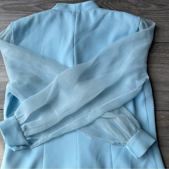 Vintage  Lori Ann Blue Sequins Collar Mesh Sleeve Blazer Made in Canada - Picture 11 of 16